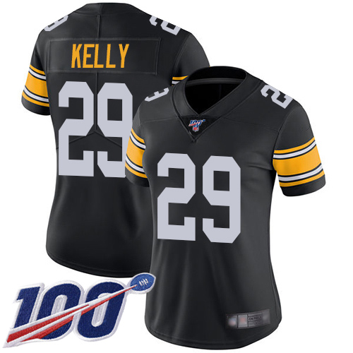 Women Pittsburgh Steelers Football #29 Limited Black Kam Kelly Alternate 100th Season Vapor Untouchable Nike NFL Jersey